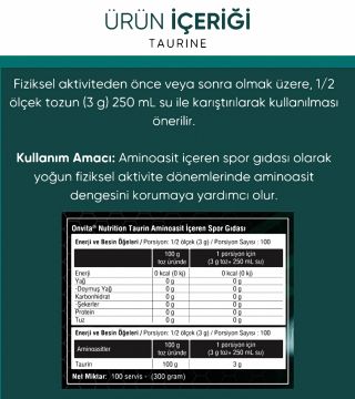 Onvita Nutrition Taurine Aminoasit, 3000 Mg 300 gr