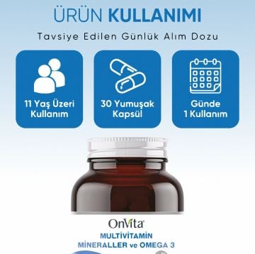 Onvita Nutrition Omega 3 ve Multivitamin Mineraller, 30 Yumuşak Kapsül