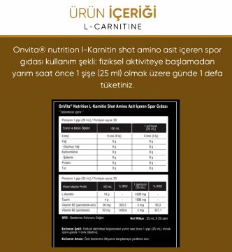 Onvita Nutrition L-Carnitine 4500 mg ve Aminos Asit, Amino Acid Shot Çilek Mango Aromalı