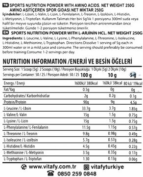 Vitafy BCAA 4:1:1 250 gr 50 servis Aromasız