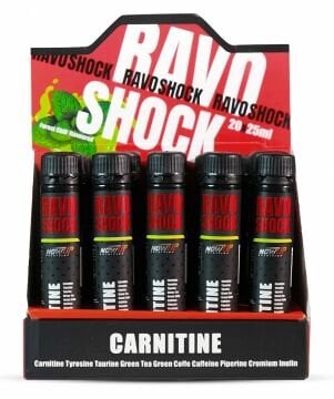 Nowup Nutrition Ravo Shock Liquid L-Carnitine – 20 x 25 ml | Carnitine + Caffeine + Yeşil Çay & Mentol – 20 Shot