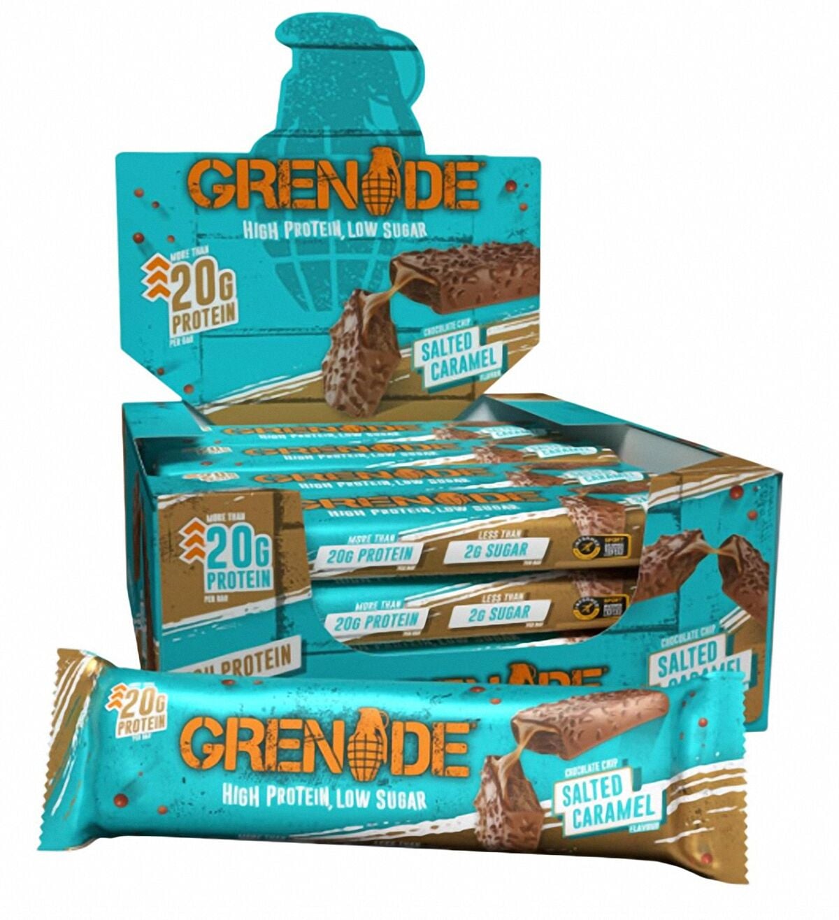 Grenade High Protein, Low Sugar Bar - Chocolate Chip Salted Caramel, 12 x 60 gr
