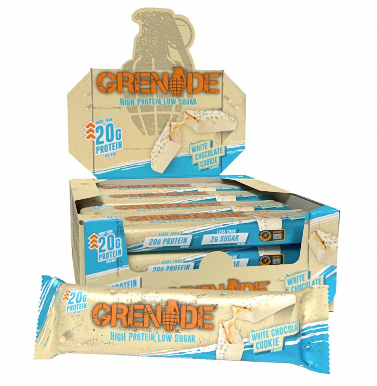 Grenade High Protein, Low Sugar Bar - White Chocolate Cookie, 12 x 60 gr