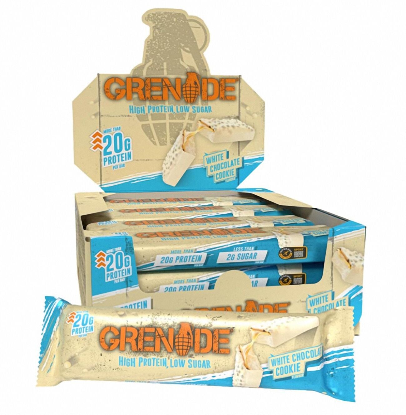 Grenade High Protein, Low Sugar Bar - White Chocolate Cookie, 12 x 60 gr