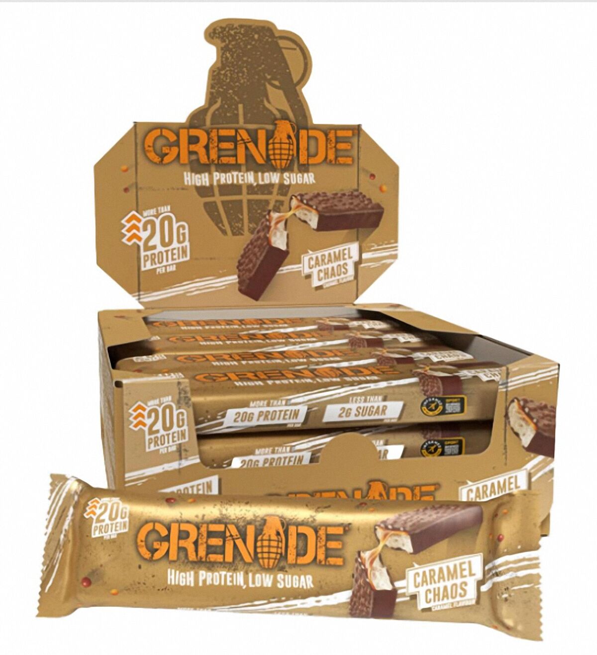 Grenade High Protein, Low Sugar Bar - Caramel Chaos, 12 x 60 gr