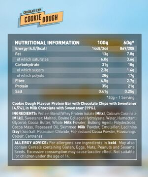 Grenade High Protein, Low Sugar Bar - White Chocolate Chip Cookie Dough, 12 x 60 gr
