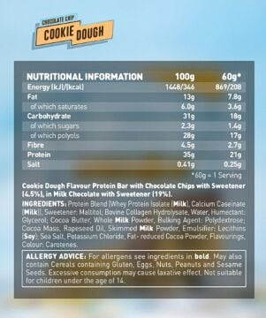 Grenade High Protein, Low Sugar Bar - White Chocolate Chip Cookie Dough, 12 x 60 gr