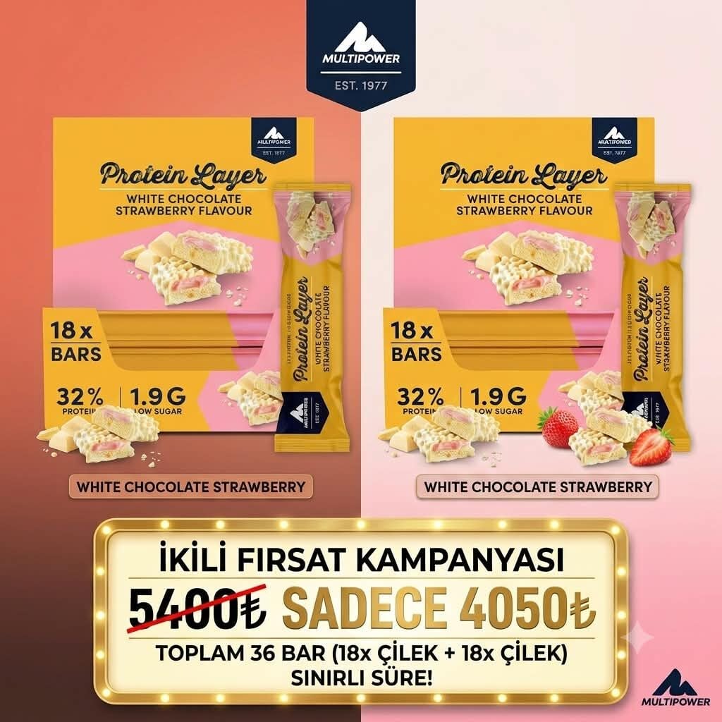 Multipower Protein Layer 50 Gr 36 Adet BEYAZ ÇİKOLARA ÇİLEK Aromalı