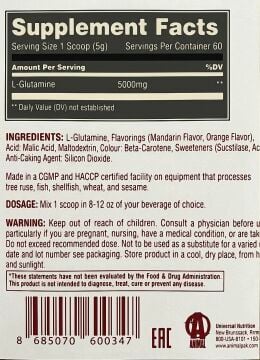Animal 100% Pure L-Glutamine 300 gr Aromasız
